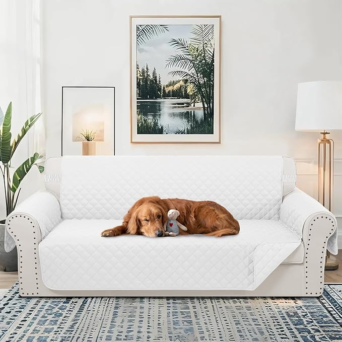 Luxshare Home Reversible 4 Seater Sofa Cover 91 Inch Large Couch Cover Furniture Protector(Sofa XX-Large,White/White