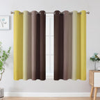 Estelar Textiler Brown and Yellow Blackout Curtains 45 Inch Length, Full Light Blocking Gradient Drapes for Kitchen, Thermal Insulated Grommet Ombre Curtains for Bathroom, 52Wx45L, 2 Panels