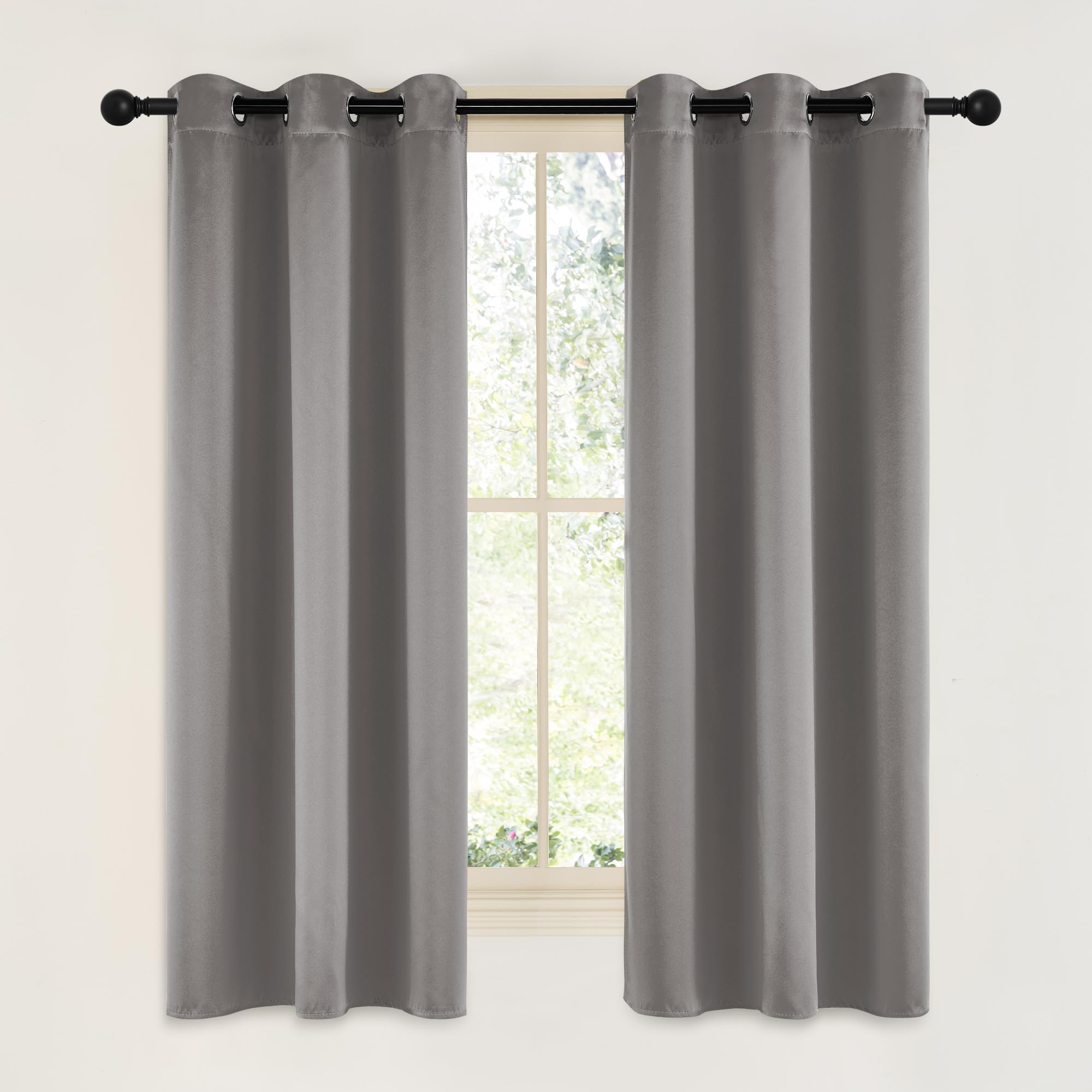 NICETOWN Grey Blackout Curtains for Bedroom 42" Wide x 63" Long 2 Panels