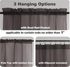 Chyhomenyc Chocolate Brown Sheer Valances for Windows - Light Filtering Small Kitchen Curtains, Rod Pocket Short Top Window Treatment Decor for Living Room Bathroom Basement, 42Wx16L inches, 2 Panels