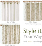 jinchan Green Floral Linen Curtains Lined 84 Inch Vintage Back Tab 2 Panels
