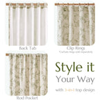 jinchan Green Floral Linen Curtains Lined 63 Inch Vintage Back Tab 2 Panels