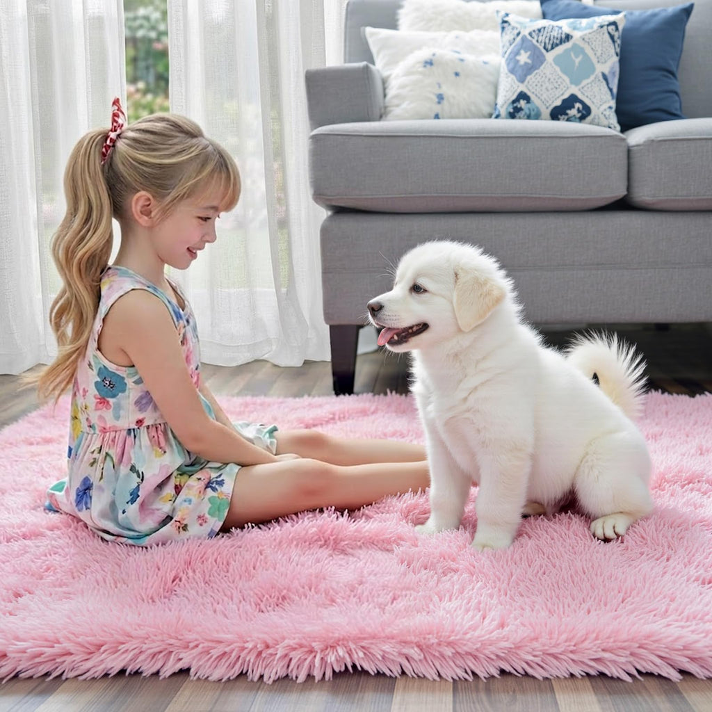 8x10 Area Rugs for Living Room,Pink Large Shaggy Carpet Plush Furry Rug