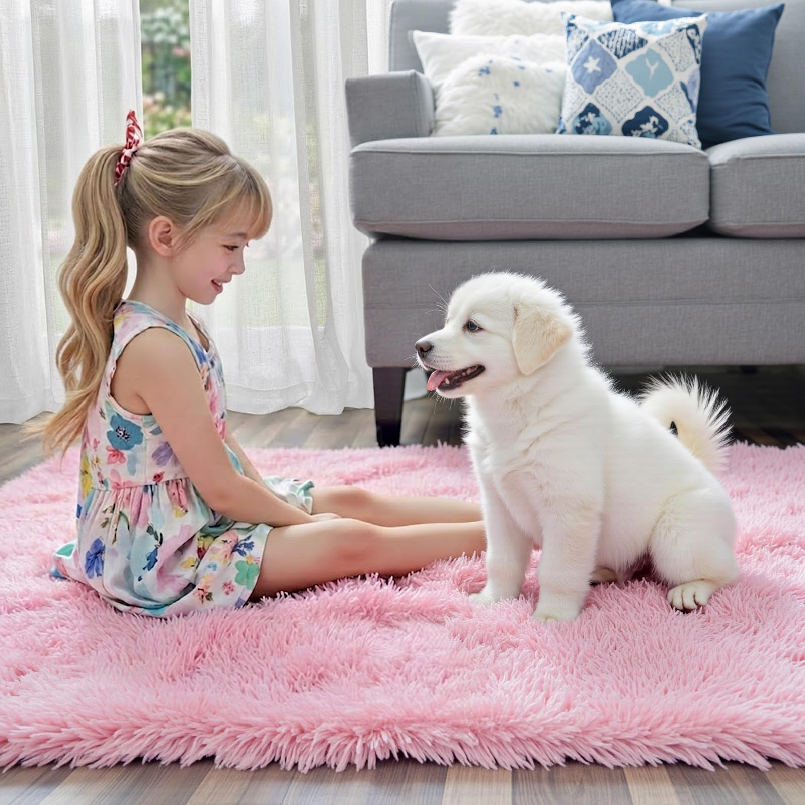 8x10 Area Rugs for Living Room,Pink Large Shaggy Carpet Plush Furry Rug