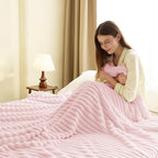 HIMEET Pink Queen Size Blanket for Bed, 300GSM Ribbed Fleece, 90 x 90 in