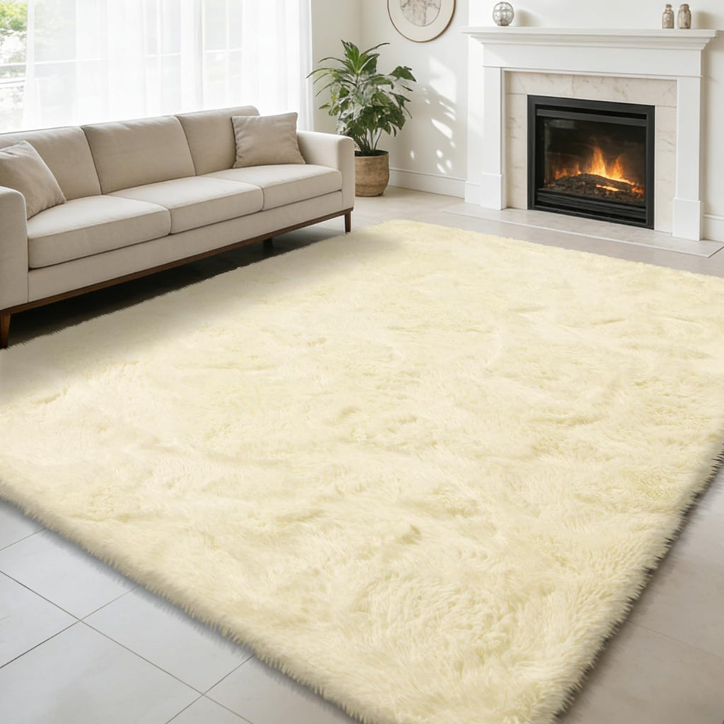 yulidayang 5x8 Shag Area Rug for Bedroom,Ivory Fluffy Rugs for Living Room