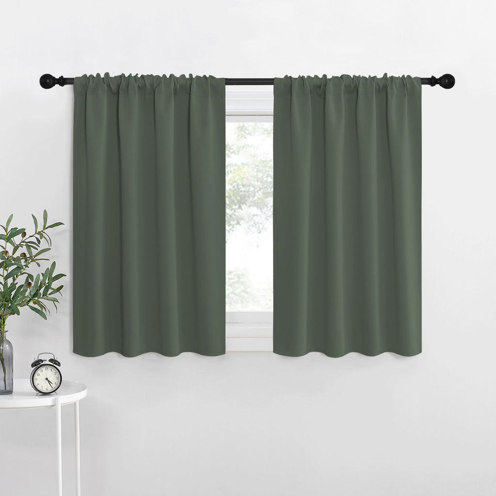 NICETOWN Bedroom Curtains Blackout Draperies - All Season Thermal Insulated Solid Rod Pocket Top Blackout Curtains/Drapes for Kid's Room (Dark Mallard, 1 Pair, 34 x 36 Inch)