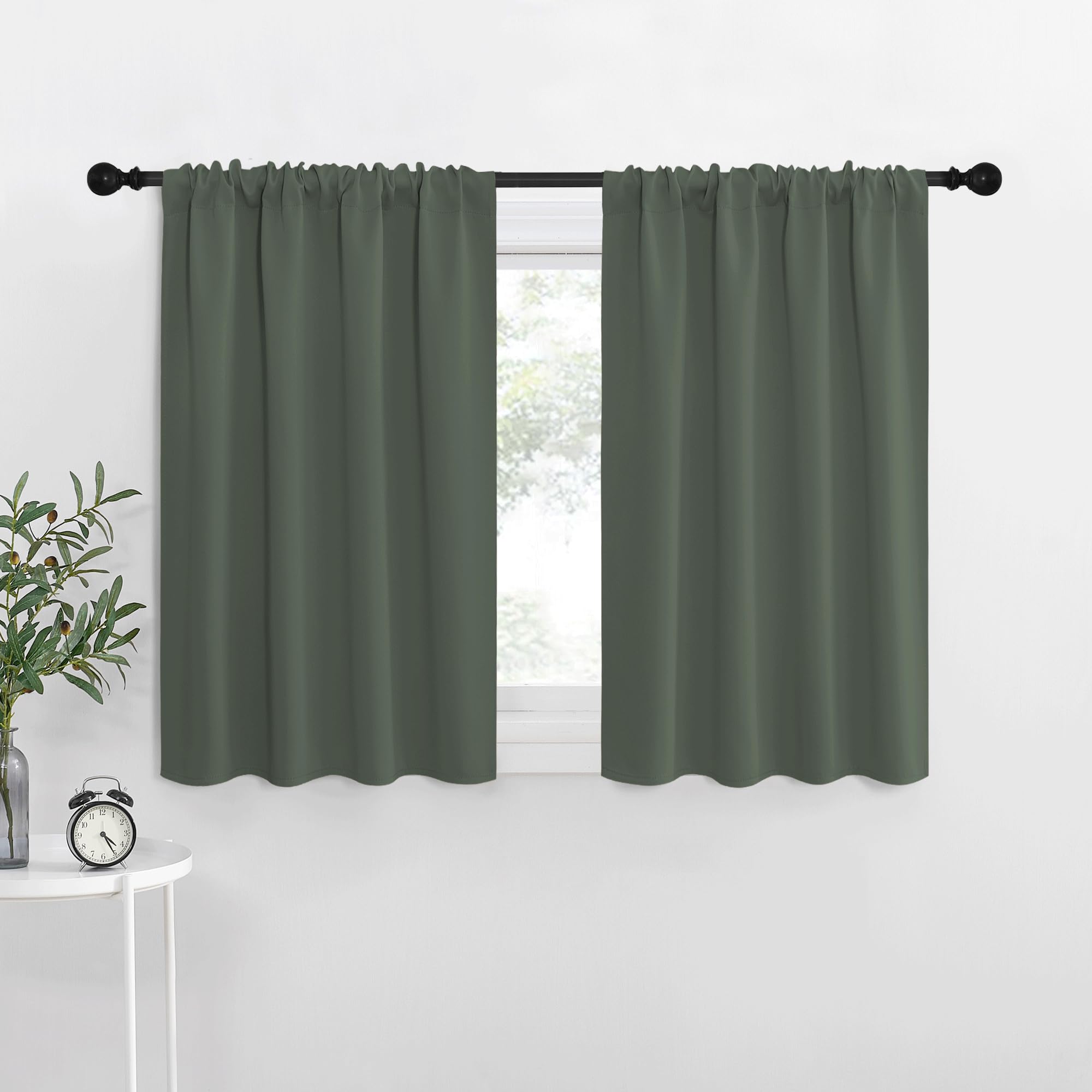 NICETOWN Bedroom Curtains Blackout Draperies - All Season Thermal Insulated Solid Rod Pocket Top Blackout Curtains/Drapes for Kid's Room (Dark Mallard, 1 Pair, 34 x 36 Inch)