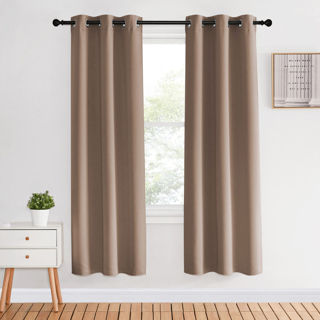 NICETOWN Kitchen Blackout Curtains and Drapes, 1 Pair, 34 inches by 70 Inch, Cappuccino, Triple Weave Energy Saving Thermal Insulated Solid Grommet Blackout Panels for Patio