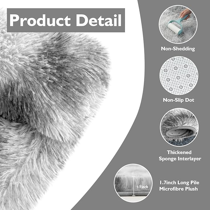 Tie-Dyed Fluffy Round Rug,Soft Area Rugs for Girls Room,Shaggy Rugs 6'X6' for Living Room,Non Slip Circle Rug for Kids Bedroom,Shag Plush Nursery Rug,Plush Carpet for Dorm,Furry Room Decor,Light Grey
