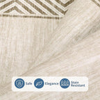 GarveeHome Large Modern Rug 9x12 Non-Slip Geometric Bordered Dining Room Rug, Machine Washable Low Pile Indoor Carpet, Non-Shedding Floor Mats, Easy to Clean, for Living Room, Bedroom, Beige
