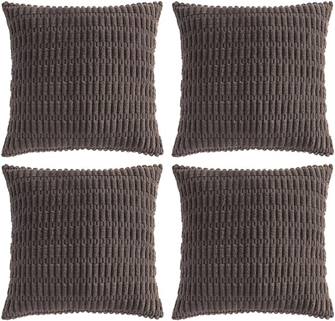 Fancy Homi 4 Packs Boho Dark Brown Decorative Throw Pillow Covers 22x22 Inch for Living Room Couch Bed Sofa, Rustic Modern Farmhouse Home Decor, Soft Plush Corduroy Cute Square Cushion Case 55x55 cm
