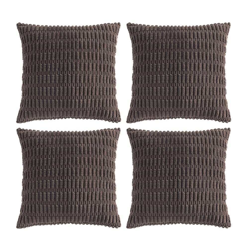 Fancy Homi 4 Packs Decorative Throw Pillow Covers for Living Room Couch Bed, Modern Farmhouse Boho Home Décor Accent Cushion Case, 20" x 20", Dark Brown