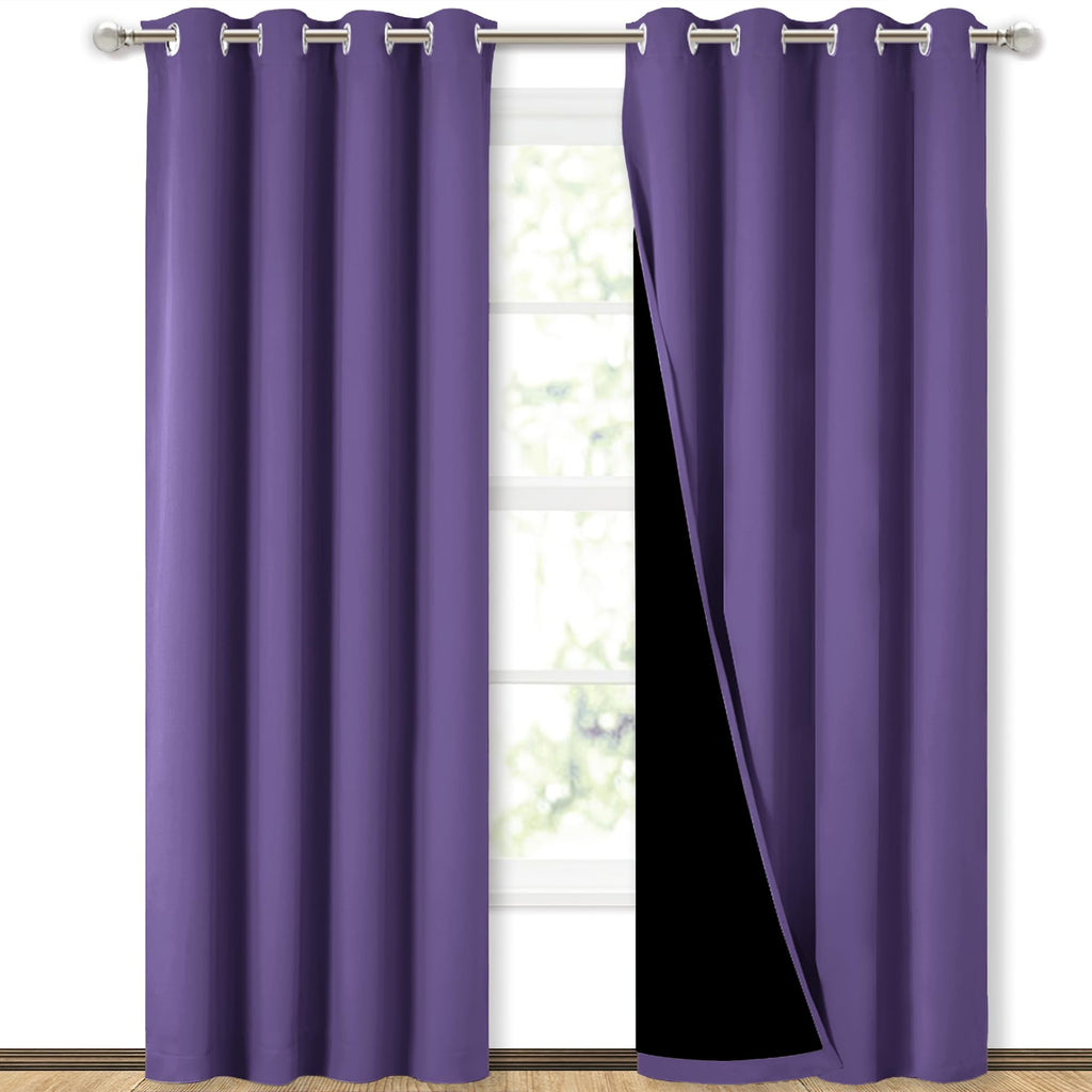 NICETOWN Lilac Purple Full Shade Curtain Panels, Pair of Energy Smart & Noise Blocking Out Blackout Drapes for Dining Room Window, Thermal Insulated Guest Room Lined Window Dressing(52 x 84 inch)