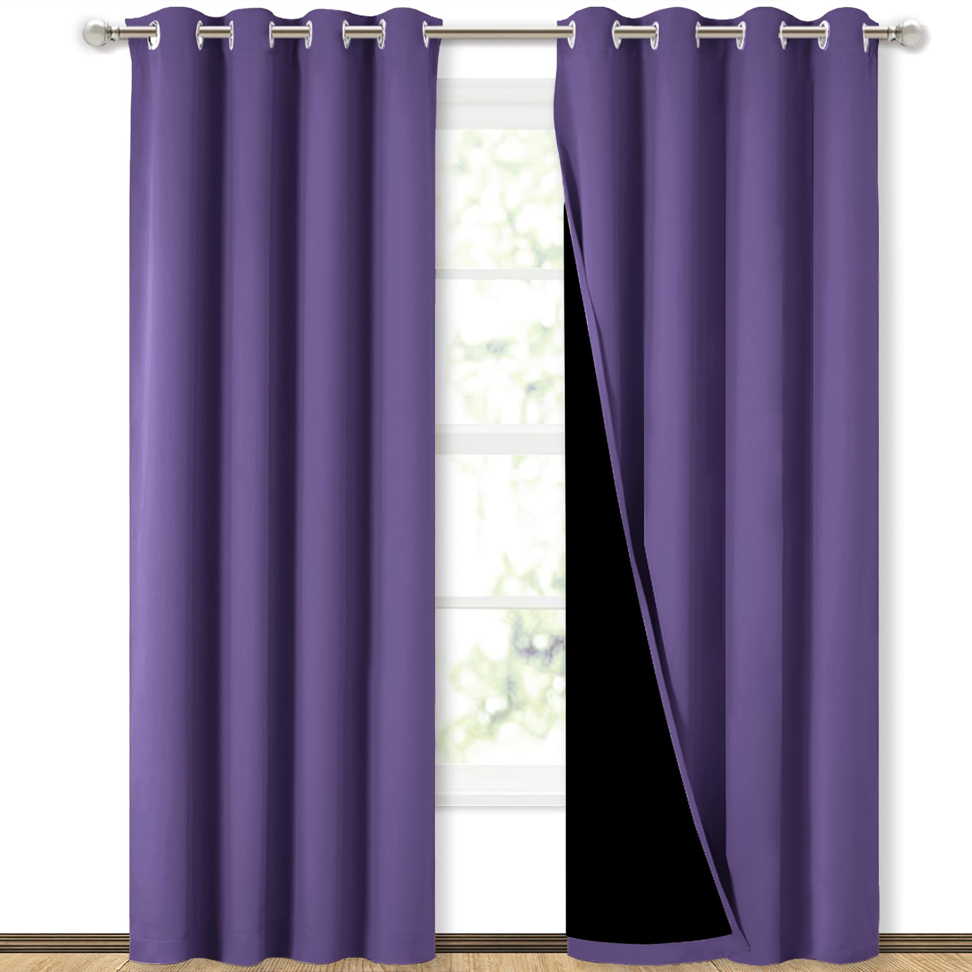 NICETOWN Lilac Purple Full Shade Curtain Panels, Pair of Energy Smart & Noise Blocking Out Blackout Drapes for Dining Room Window, Thermal Insulated Guest Room Lined Window Dressing(52 x 84 inch)