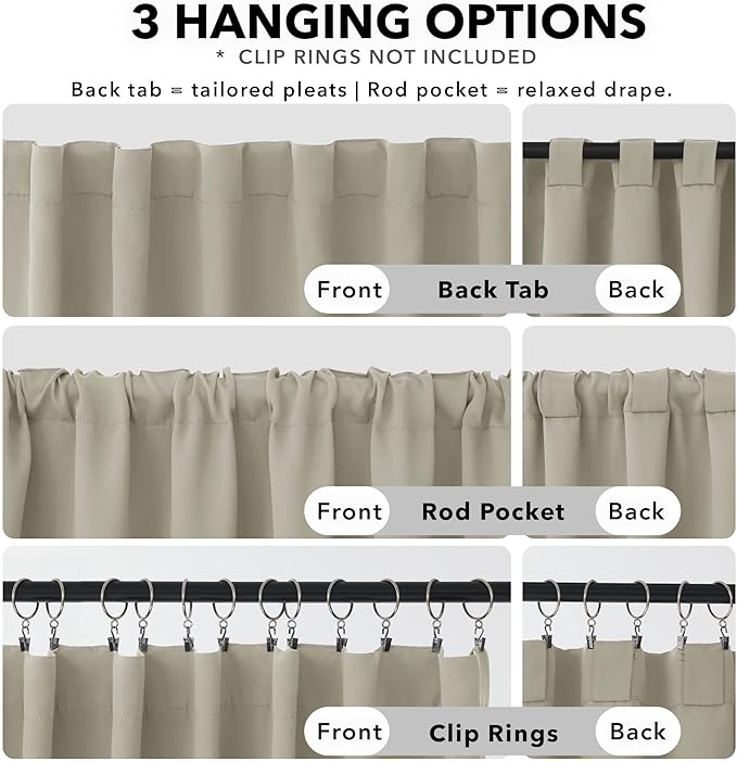 Deconovo Blackout Curtains, Thermal Insulated, W70 x L84 2 Panels, Back Tab, Machine Washable, Room-Darkening Drapes for Bedroom/Living Room Light Beige