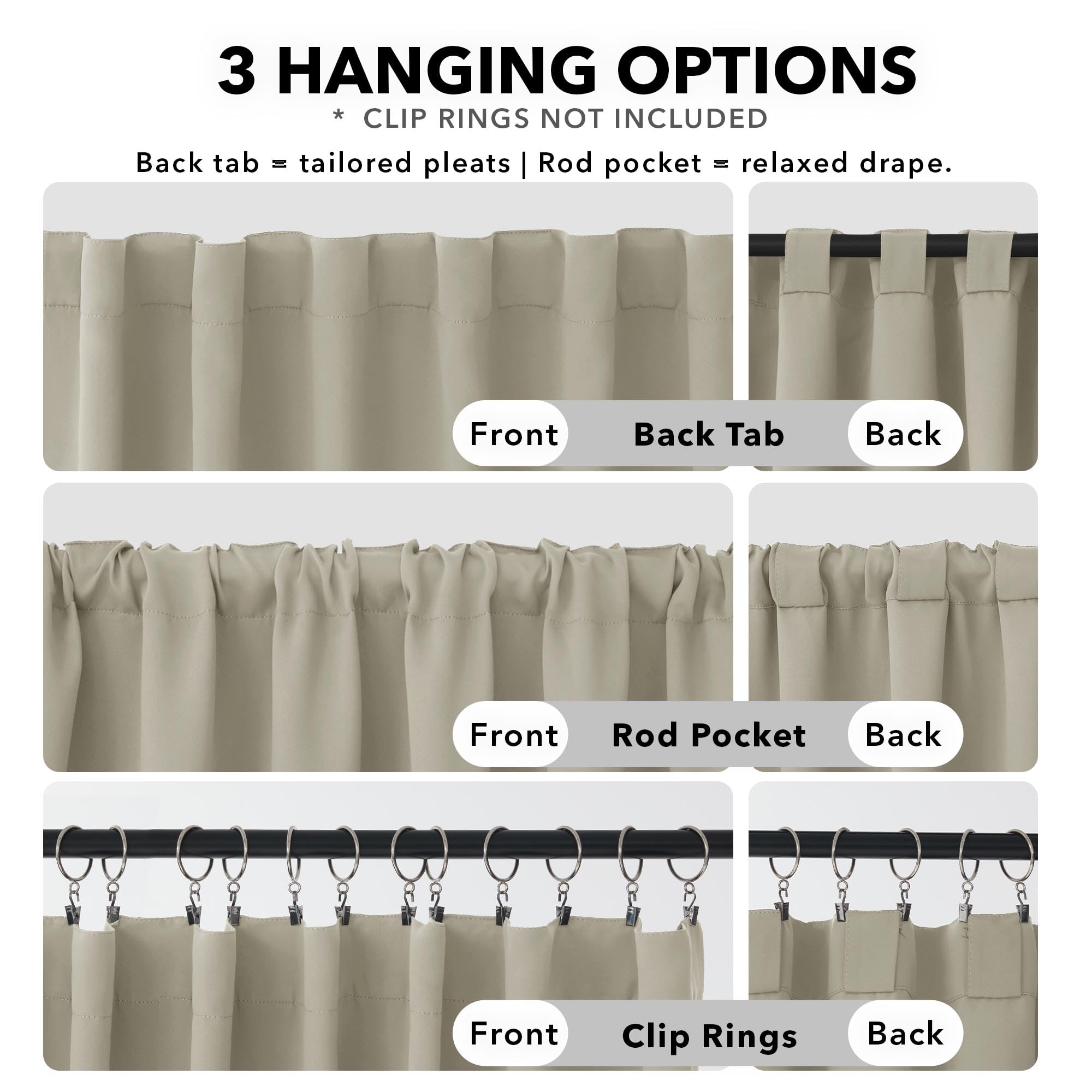 Deconovo Blackout Curtains for Bedroom, Living Room Curtains 63 Inches Long