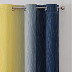 Estelar Textiler Navy Blue and Yellow Ombre Blackout Curtains for Living Room, Full Room Darkening Grommet Curtains for Bedroom, Thermal Insulated Light Blocking Gradient Drapes, 42Wx72L, 2 Panels