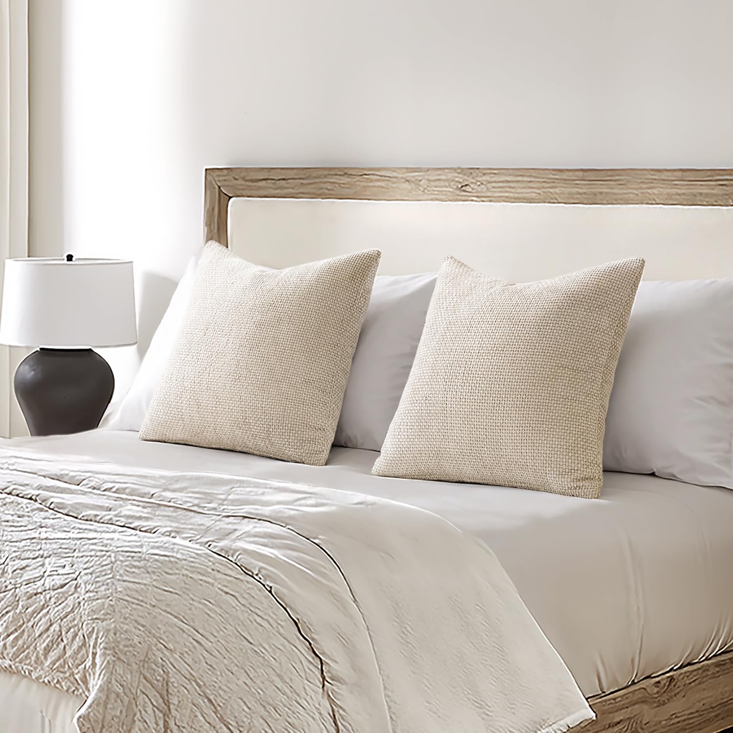 MIULEE Decorative Neutral Beige Euro Sham Pillow Covers 24x24 Inch 2 Pack