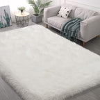 Fluffy Area Rug, White Faux Fur Rug for Bedroom 3'x5' Soft Shag Fuzzy Rugs for Living Room, Furry Bedside Nursery Rug Plush Indoor Floor Carpet for Kids Room Teen Dorm