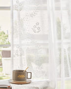 jinchan Belrose Linen Sheer Curtains for Living Room 63 Inch Length Sheer Voile Embroidered Floral Curtains for Bedroom Light Filtering Rod Pocket Window Treatments Farmhouse Decor 2 Panels White