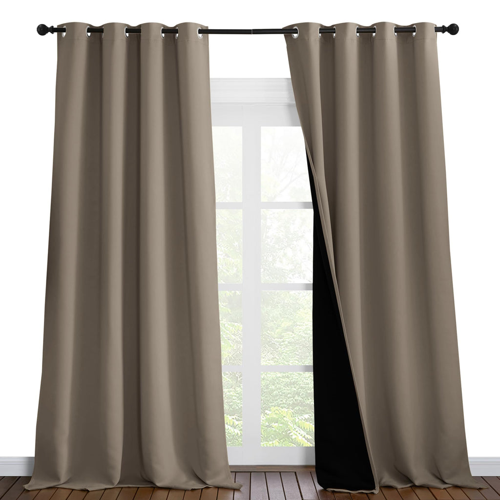 NICETOWN 100% Blackout Blinds, Set of 2, 52 inches x 120 inches, Laundry Room Decor Window Treatment Curtains for Large Patio Sliding Door, Thermal Insulated Taupe Curtains for Bedroom