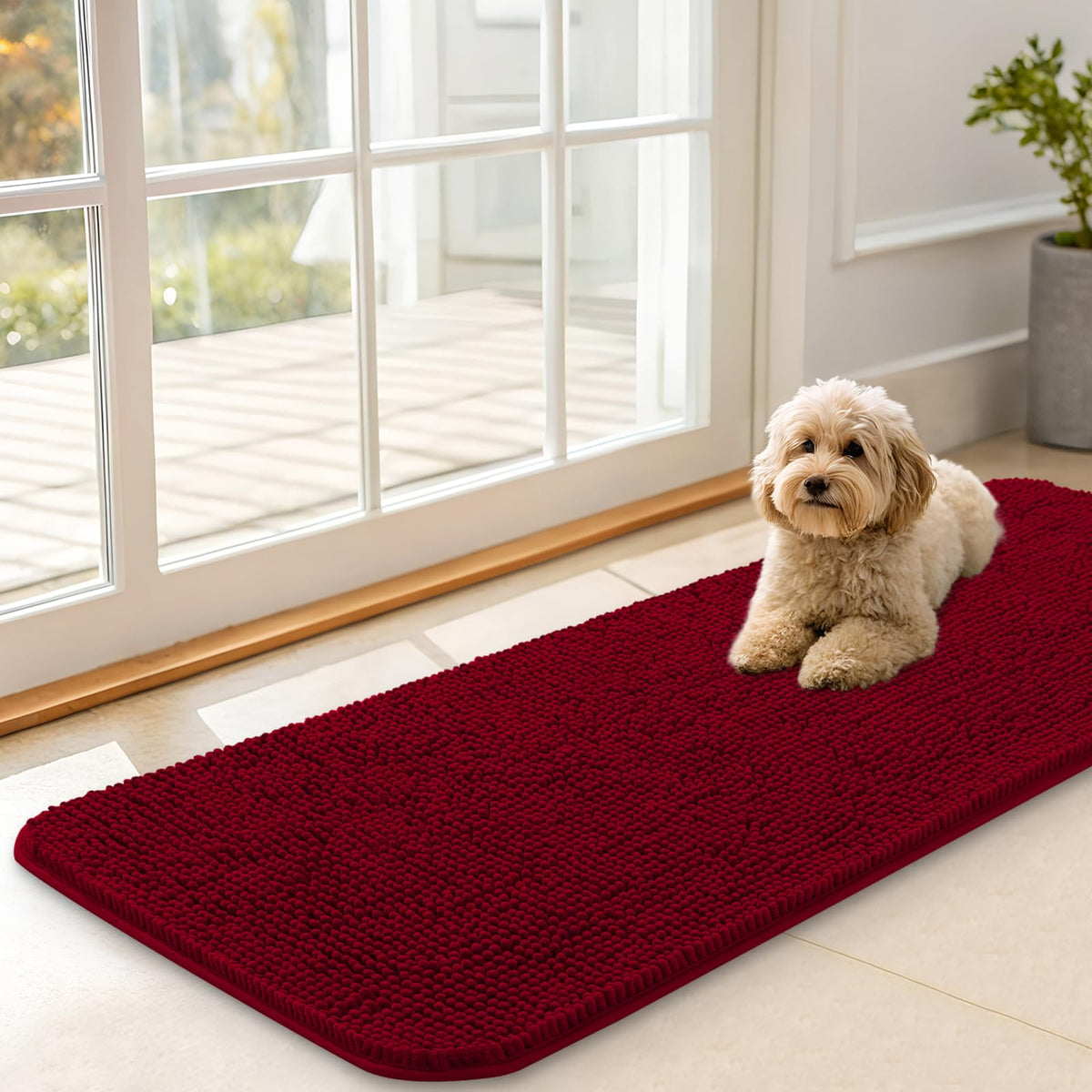 OLANLY Dog Door Mat for Muddy Paws 47x17, Super Absorbent Chenille Mud Mat