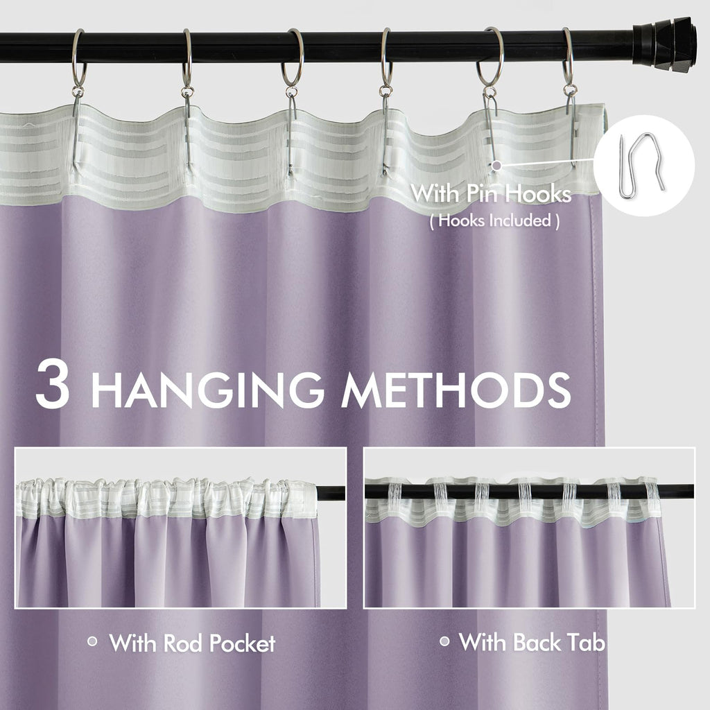 MIULEE Lilac Back Tab Blackout Curtains 52x96 Inch Long 2 Panels Set