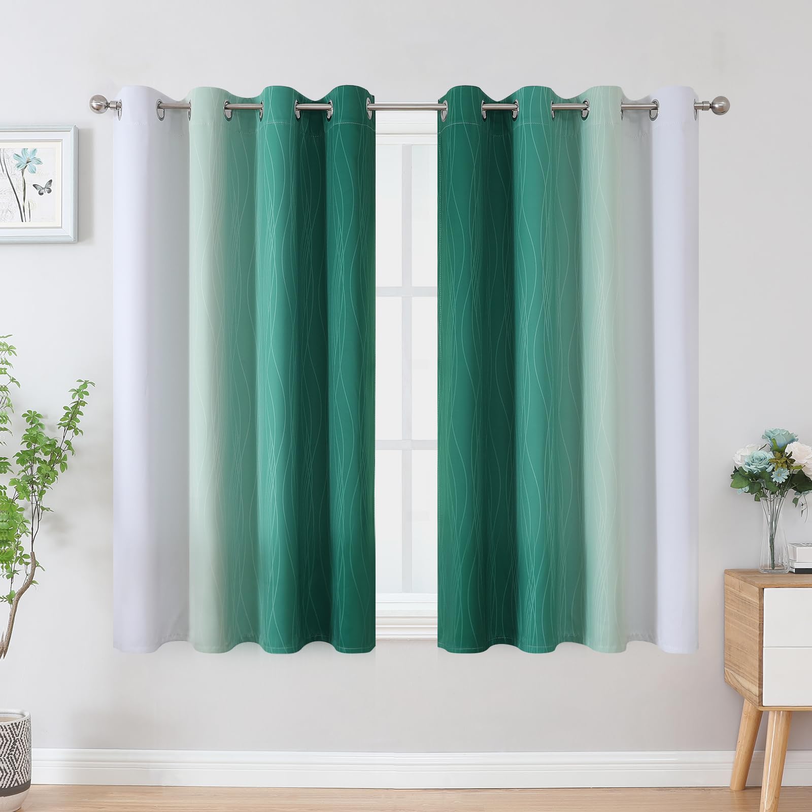 Estelar Textiler Green and Greyish White Blackout Curtains 52Wx54L 2 Panels