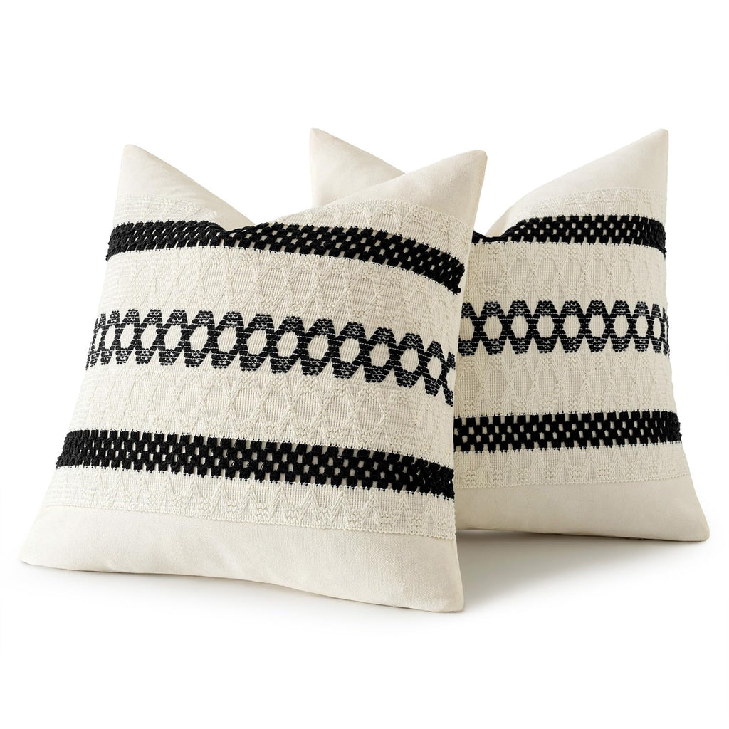 MIULEE Set of 2 Black Boho Decorative Pillow Covers 18x18 Inch
