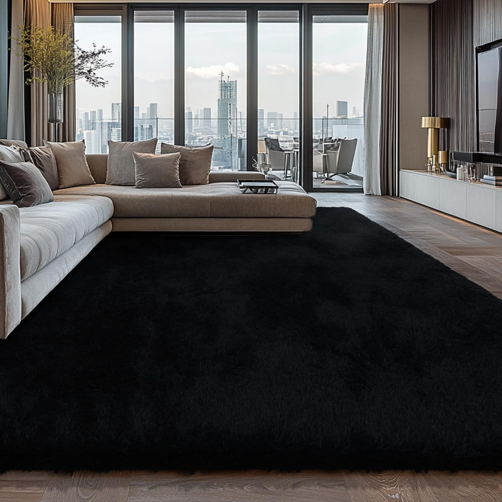 10X14 Large Shag Area Rugs for Living Room Bedroom,Big Soft Black Fluffy Rug for Bedroom Dorm,Indoor Carpet Plush Rugs for Living Room Home Decor,Black