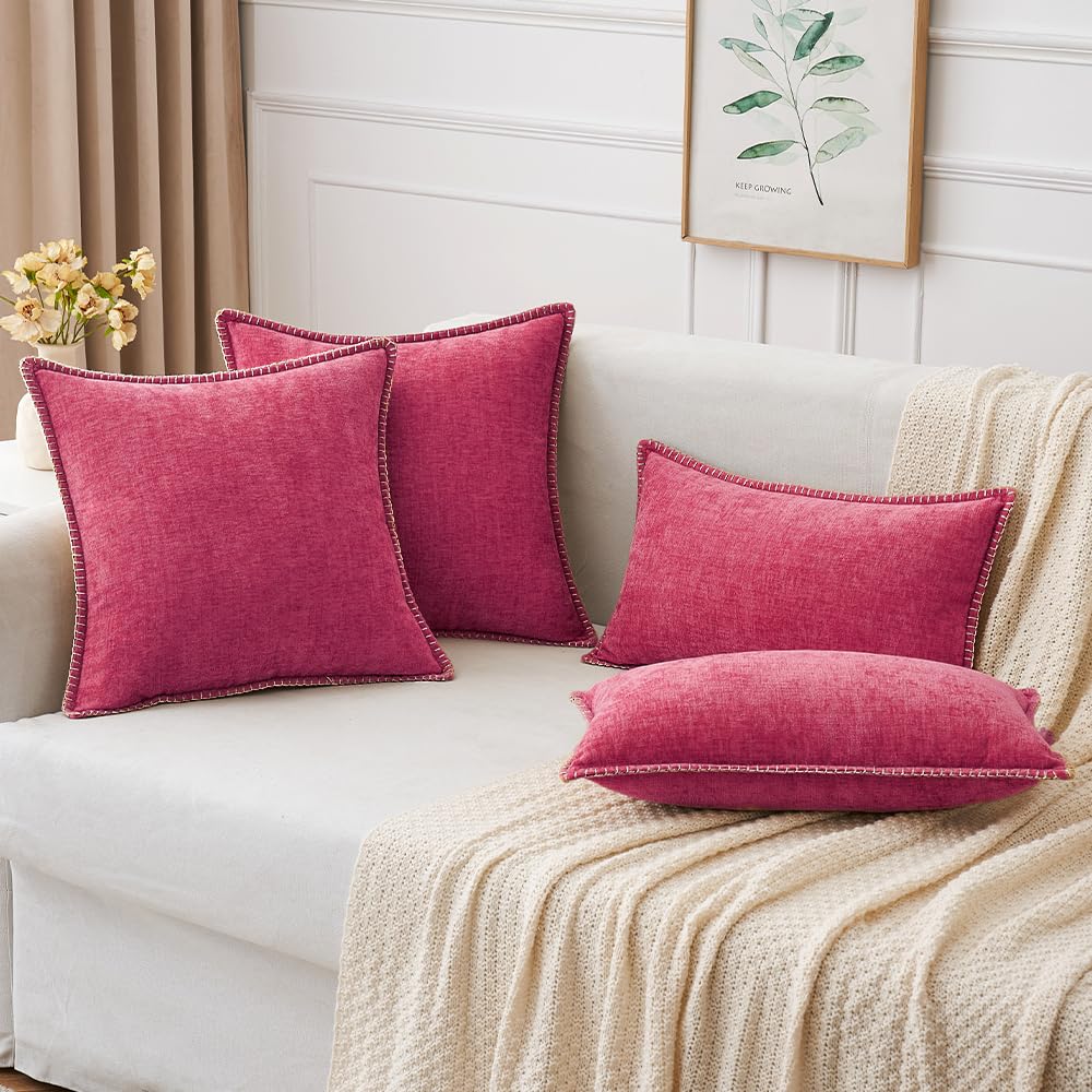 MIULEE Decorative Couch Throw Pillow Covers 18x18 Inch Hot Pink 2 Pack