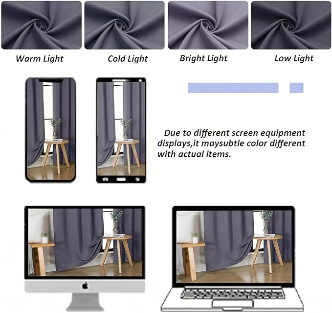 Simplebrand Greyish Purple Blackout Curtains for Bedroom 96 Inches Long 2 Panels, Solid Thermal Insulated, Energy Saving Living Room Window Treatment Curtains Blackout Drapes, W50 x L96 Inch