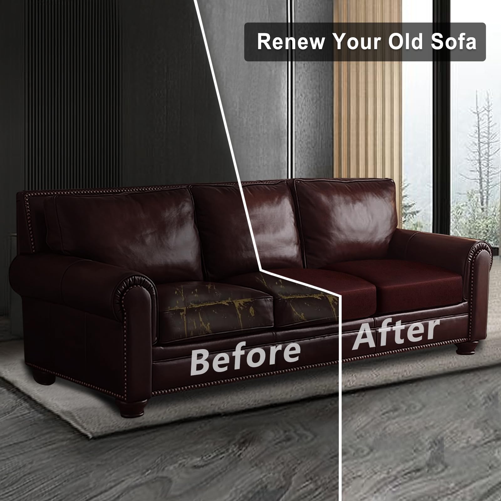 ANARACHON Leather Look Couch Cushion Covers Sofa Seat Slipcovers Sets Couches Furniture Protector for Sectional Armchair Loveseat Pets Kids Stretch Spandex Fabric (3 Cushion Sofa, Burgundy)