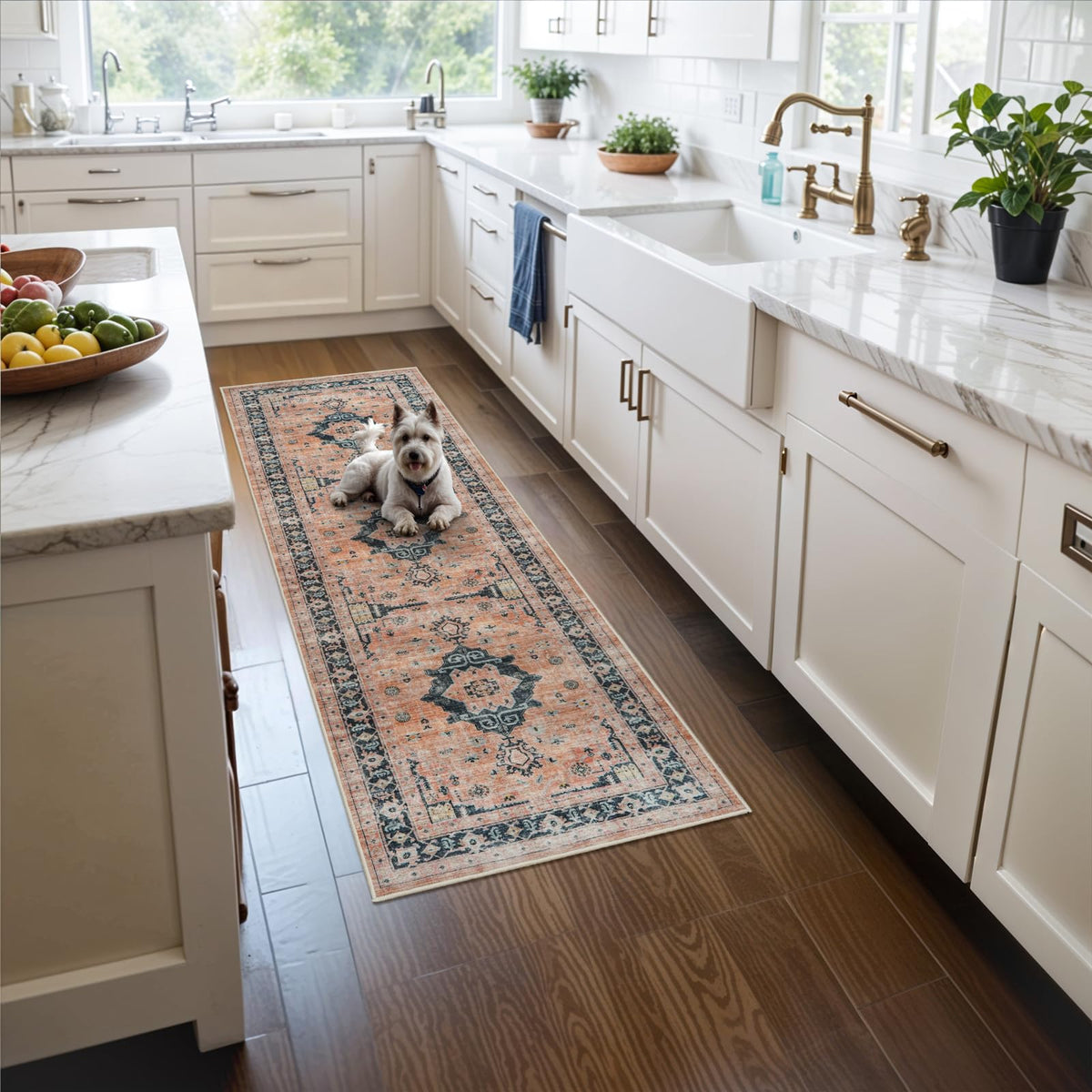 2x5 Washable Hallway Runner Rug: Indoor Farmhouse Non-Slip Entry Kitchen Rugs Oriental Thin Light Weight Carpet for Living Room Bedroom Soft Water Resisitant Floor Mat for Bathroom Laudry(2X5,Brick)