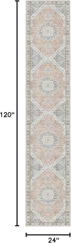 Madane Runner Rugs for Hallway 2x10 Long Washable Non-Slip Hallway Runner Rug Low-Pile Stair Kitchen Runner Throw Carpet for Entrance Living Dining Laundry Room (Pink/Gray, 2 x 10)