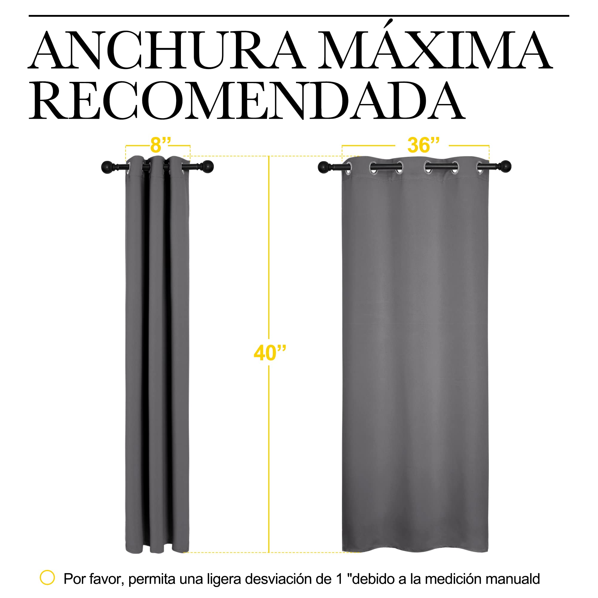 NICETOWN Grey Blackout Cafe Curtain Panels for Bedroom, Thermal Insulated Grommet Top Blackout Draperies and Drapes for Basement (2 Panels, W42 x L40-inch, Grey)
