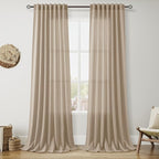 Sepia Beige Linen Curtains 102 Inches Long for Living Room Rustic Farmhouse Decor Light Filtering Semi Sheer Curtain Back Tab Neutral Modern Luxury Drapes for Bedroom Office 52x102, 2 Panels