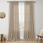 Nanspring Mist Sage Linen Curtains Semi Sheer 96 Inches Long 2 Panels Set for Living Room Back Tab Rod Pocket Light Filtering Drape for Bedroom Modern Farmhouse Coastal Decor Protect Privacy 52x96 — 기타
