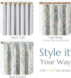 jinchan Blackout Floral Curtains for Living Room Bedroom Linen Blend Curtain Farmhouse Blue Printed with Lined Back Tab Rod Pocket Drapes Window Treatments 2 Panels 96 Inch