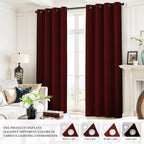 Yakamok 100% Blackout Curtains 52x96 inch Burgundy Red Window Drape-Bedroom