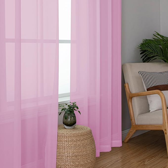 Chyhomenyc Light Pink Sheer Curtains 84 Inch Length 2 Panels, Light Filtering Cute Voile Pink Window Curtain Drapes for Girls Room，Each 42Wx84L Inches