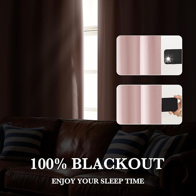 RYB HOME Bedroom Blackout Curtains 63 inches Long, 100% Blackout
