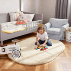 Ophanie 3x5 Oval Ivory Rugs for Bedroom Living Room Washable,Fluffy Fuzzy Furry Carpet,Plush Soft Shaggy Indoor Floor Area Rug for Kids Girls Boys Baby Teen Dorm Decor with Over 99 pcs Pile fibers