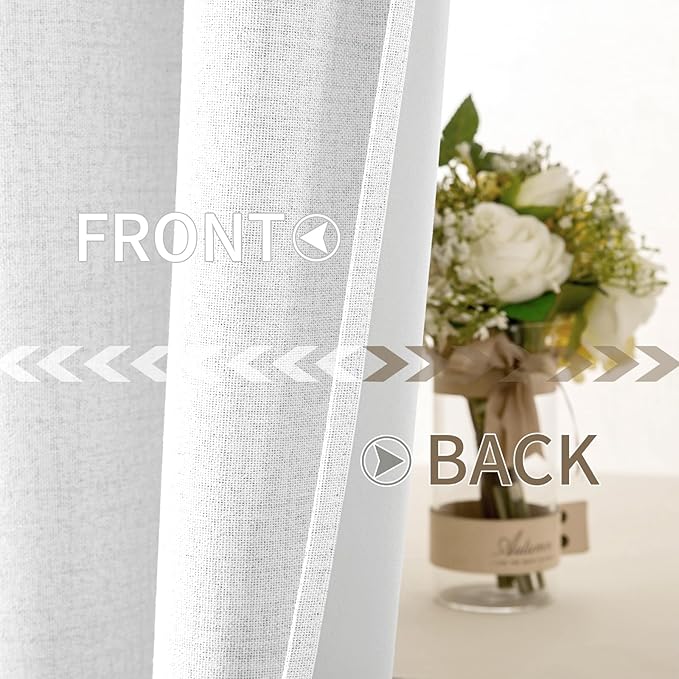 MIULEE 100% Blackout Linen Textured Curtains for Bedroom Solid Thermal Insulated Bright White Grommet Room Darkening Curtains & Drapes Luxury Decor for Living Room Nursery 52 x 108 Inch (2 Panels)
