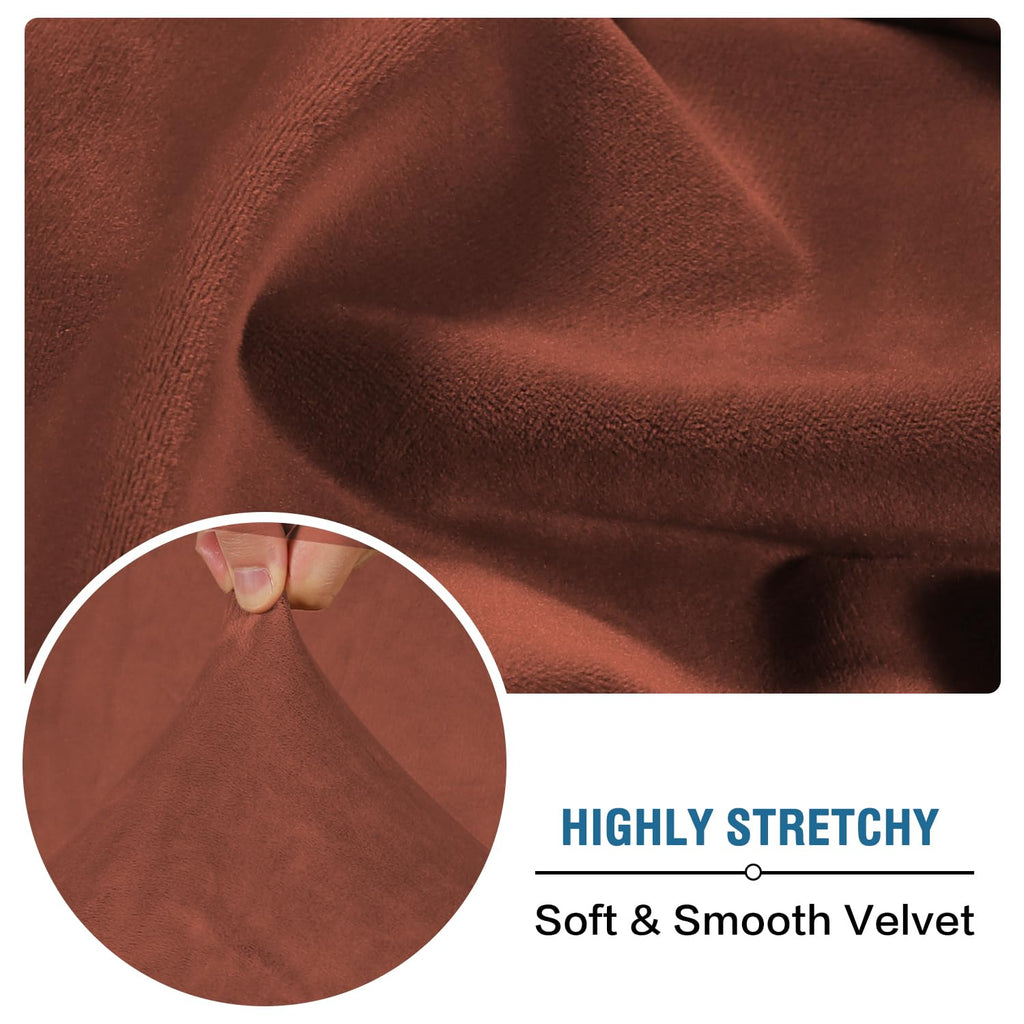 H.VERSAILTEX Velvet Stretch Individual Couch Cushion Cover Plush Slipcover for Loveseat Sofa Furniture Protector Seat Cover (1 Piece Loveseat Cushion Cover, Rust)