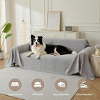 Couch Cover for Dogs, Boho Sofa Covers for 3 Cushion Couch, Chenille Sofa Slipcover for Pets Washable, L-Shape Sectional Couch Cover Soft Throw Blankets with Tassels(91x150,Grey)