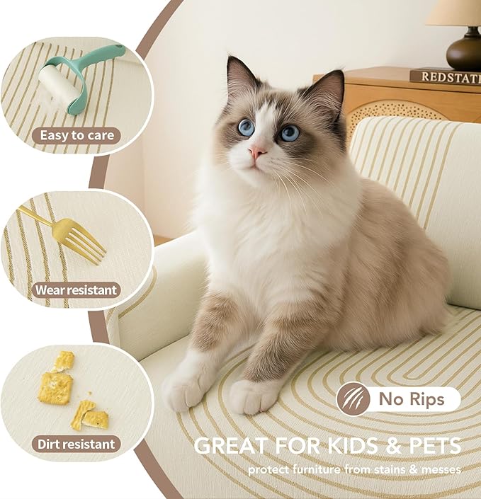 Couch Cover for Dogs, Boho Sofa Covers for 3 Cushion Couch, Chenille Sofa Slipcover for Pets Washable, L-Shape Sectional Couch Loveseat Cover Soft Throw Blankets with Tassels(91x150,Arc Beige)