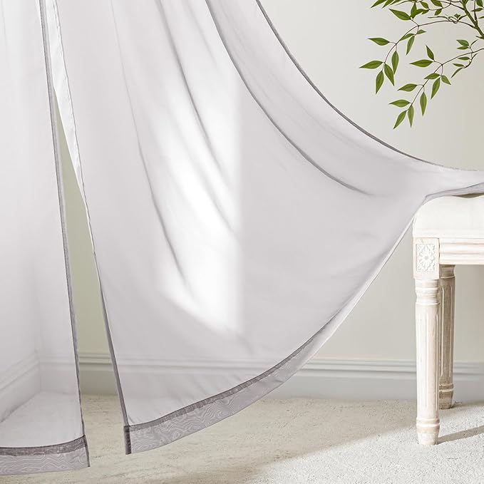 MIULEE Greyish Lilac Sheer Curtains 84 Inches Long, 4 Panels Set, Rod Pocket Light Filtering Window Drapes for Bedroom and Living Room, Elegant Airy Fabric, 42 x 84 Inches