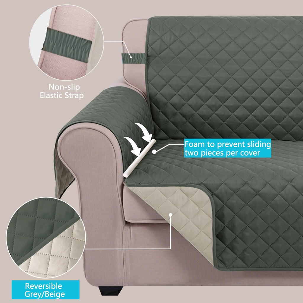 U-NICE HOME Loveseat Sofa Cover for 2 Cushion Couch, Grey/Beige